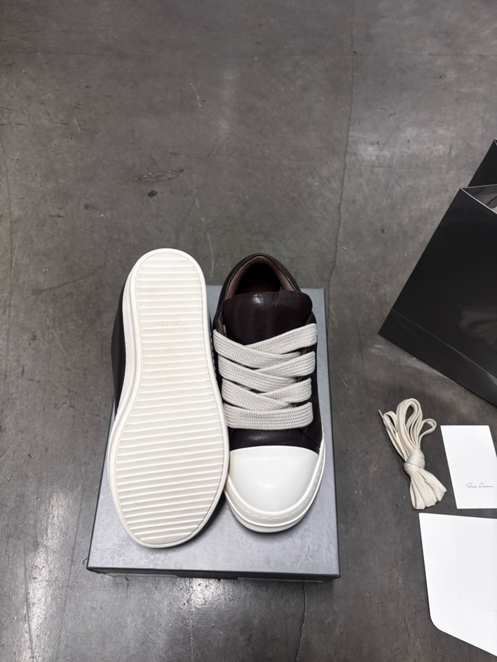 Rick Owens Brown and White Leather Sneakers - Picture 5 of 6